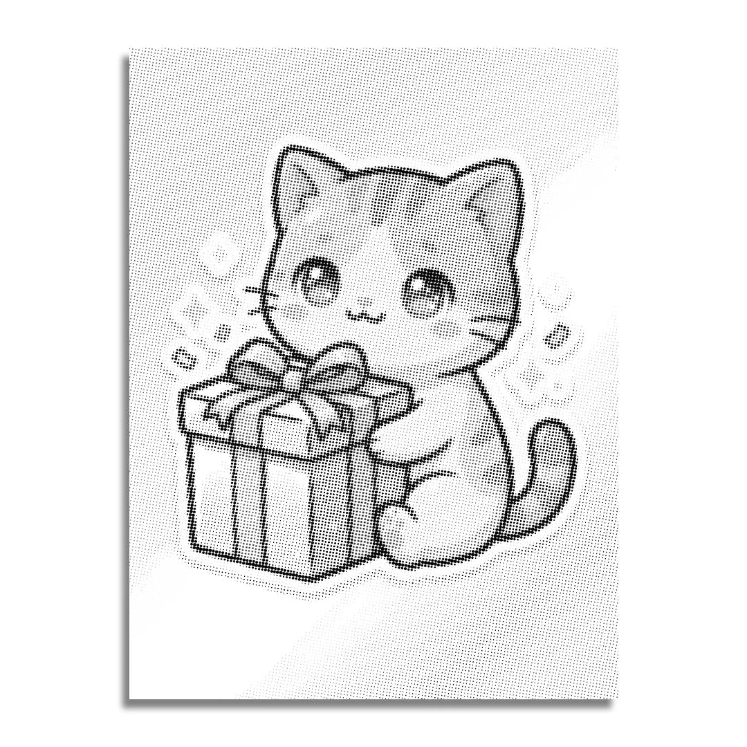 Cat with Gift Dot Painting
