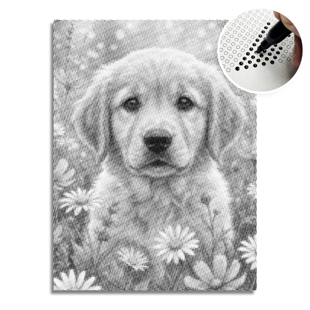 Puppy with Flowers Dot Painting