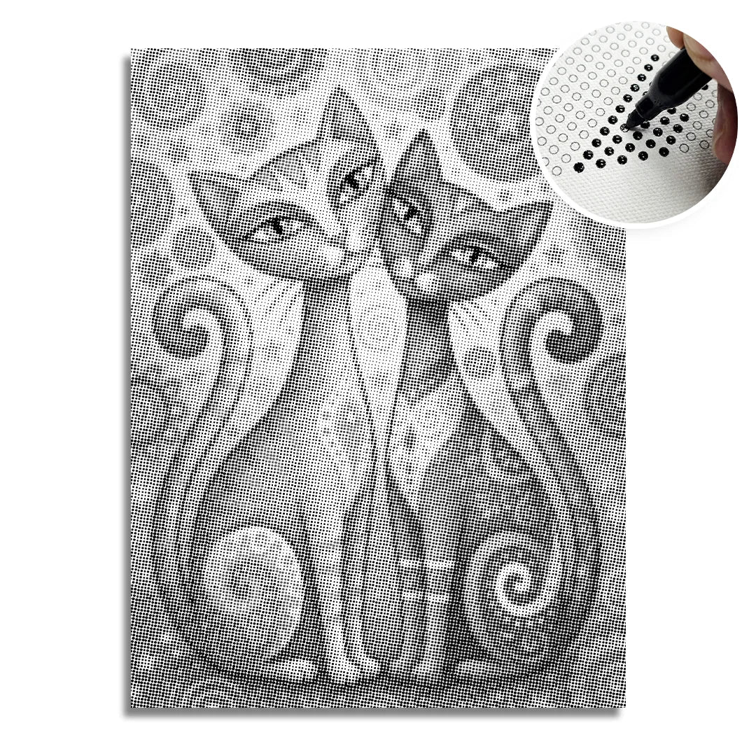 2 Graceful Cats Dot Painting