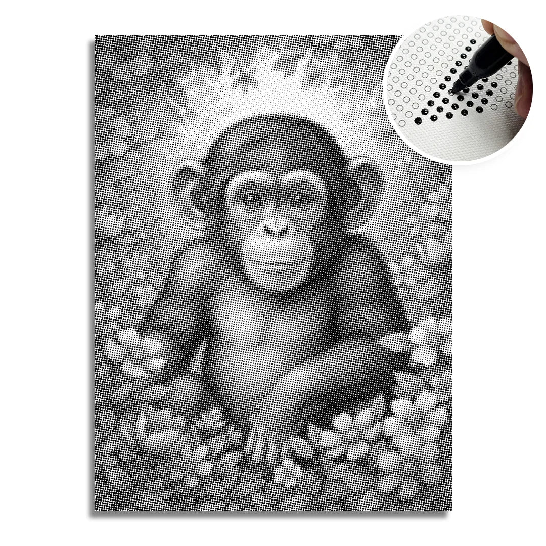 Monkey with Flowers Dot Painting