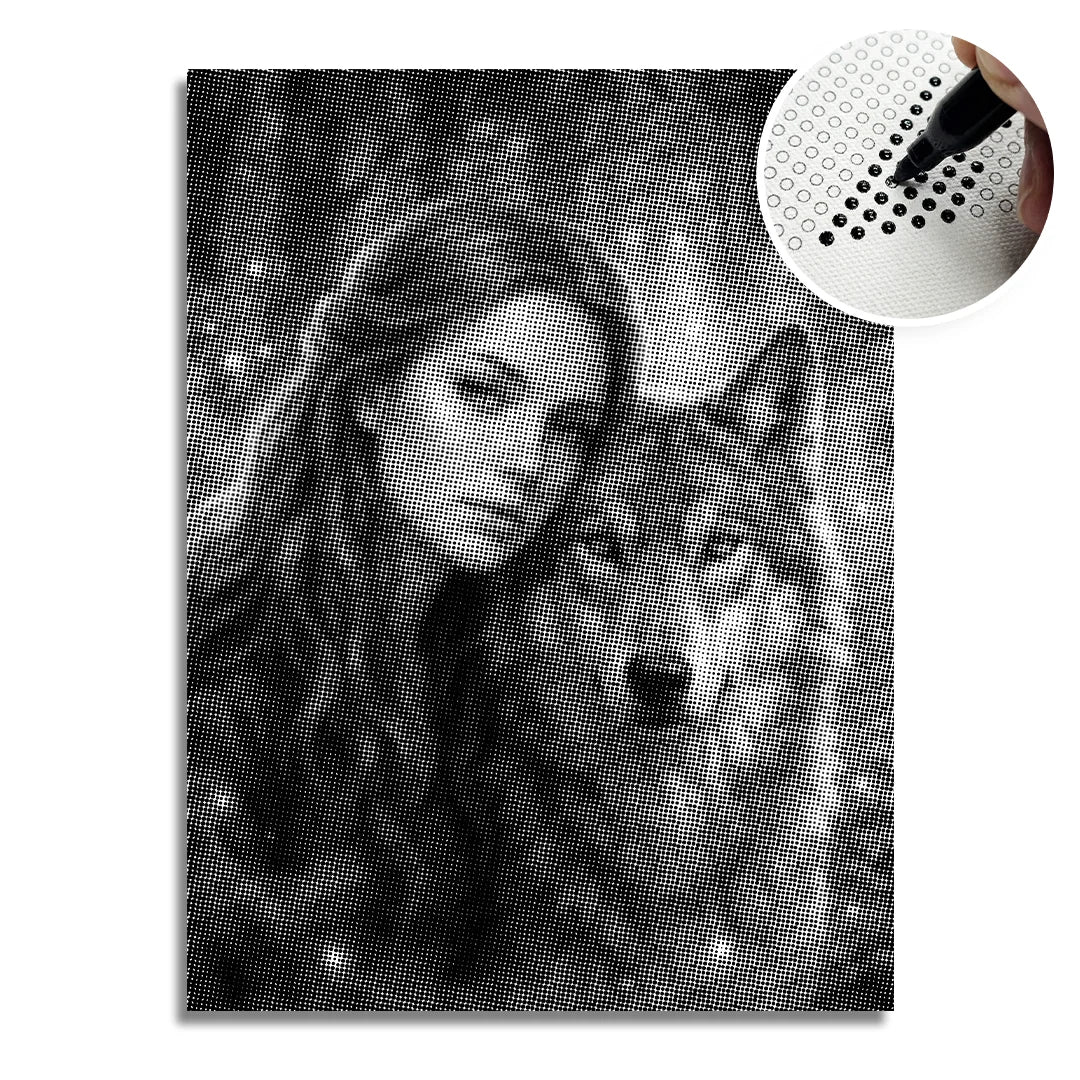 Women with a Wolf Dot Painting