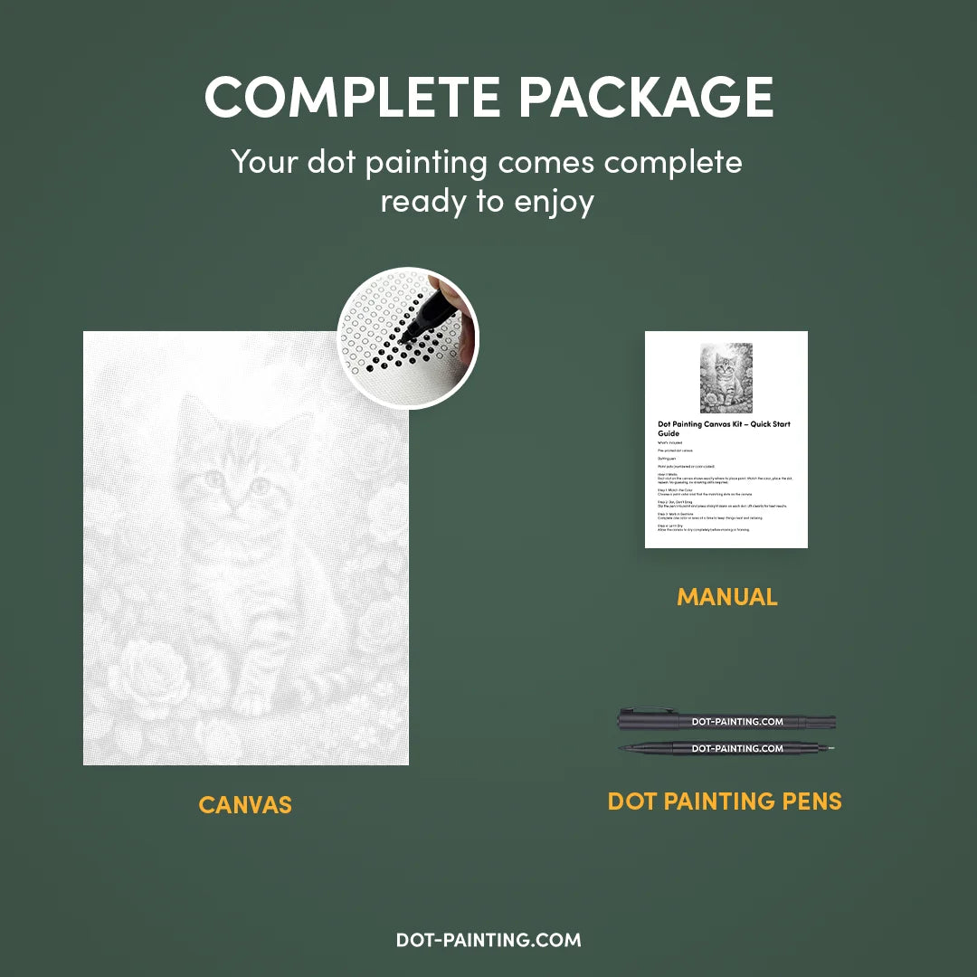 Cat with Flowers Dot Painting