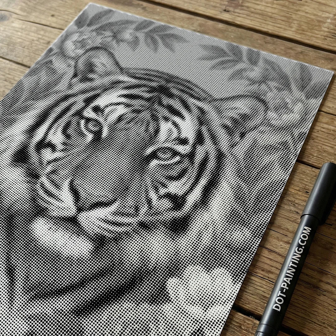 Tiger on Flowers Dot Painting