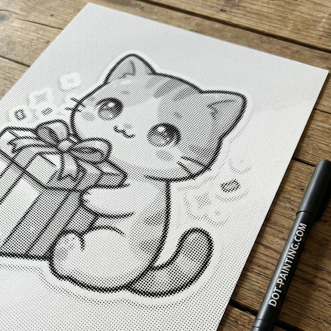 Cat with Gift Dot Painting