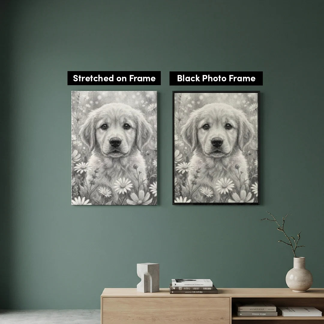 Puppy with Flowers Dot Painting