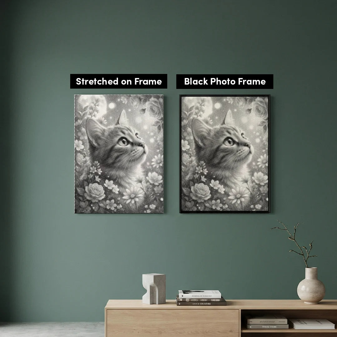 Cat with Flowers Dot Painting