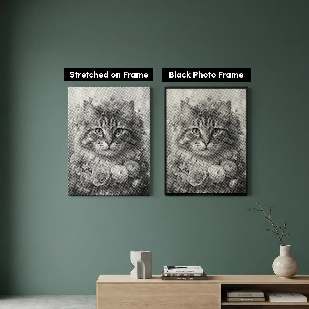 Cat with Flowers Dot Painting