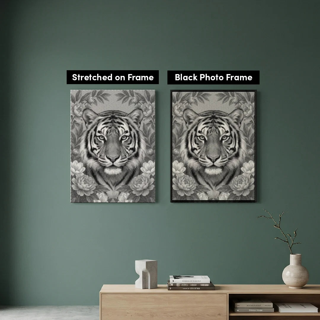 Tiger on Flowers Dot Painting