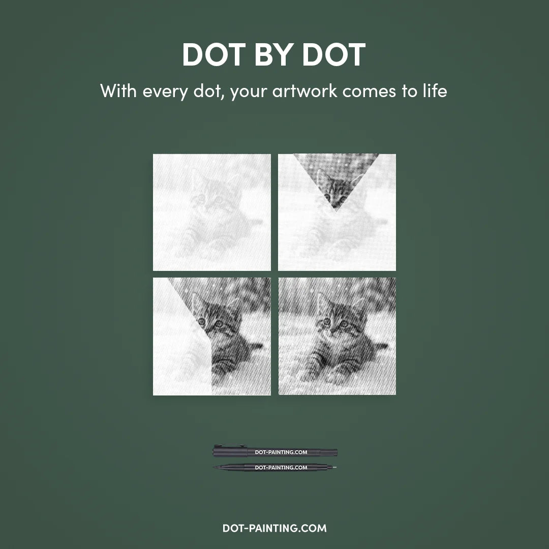 Kitten in the Snow Dot Painting