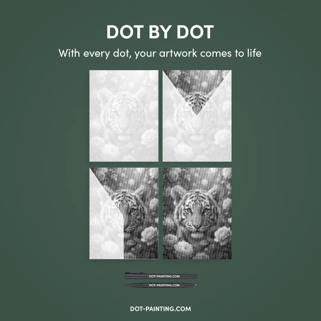 Tiger with Flowers Dot Painting