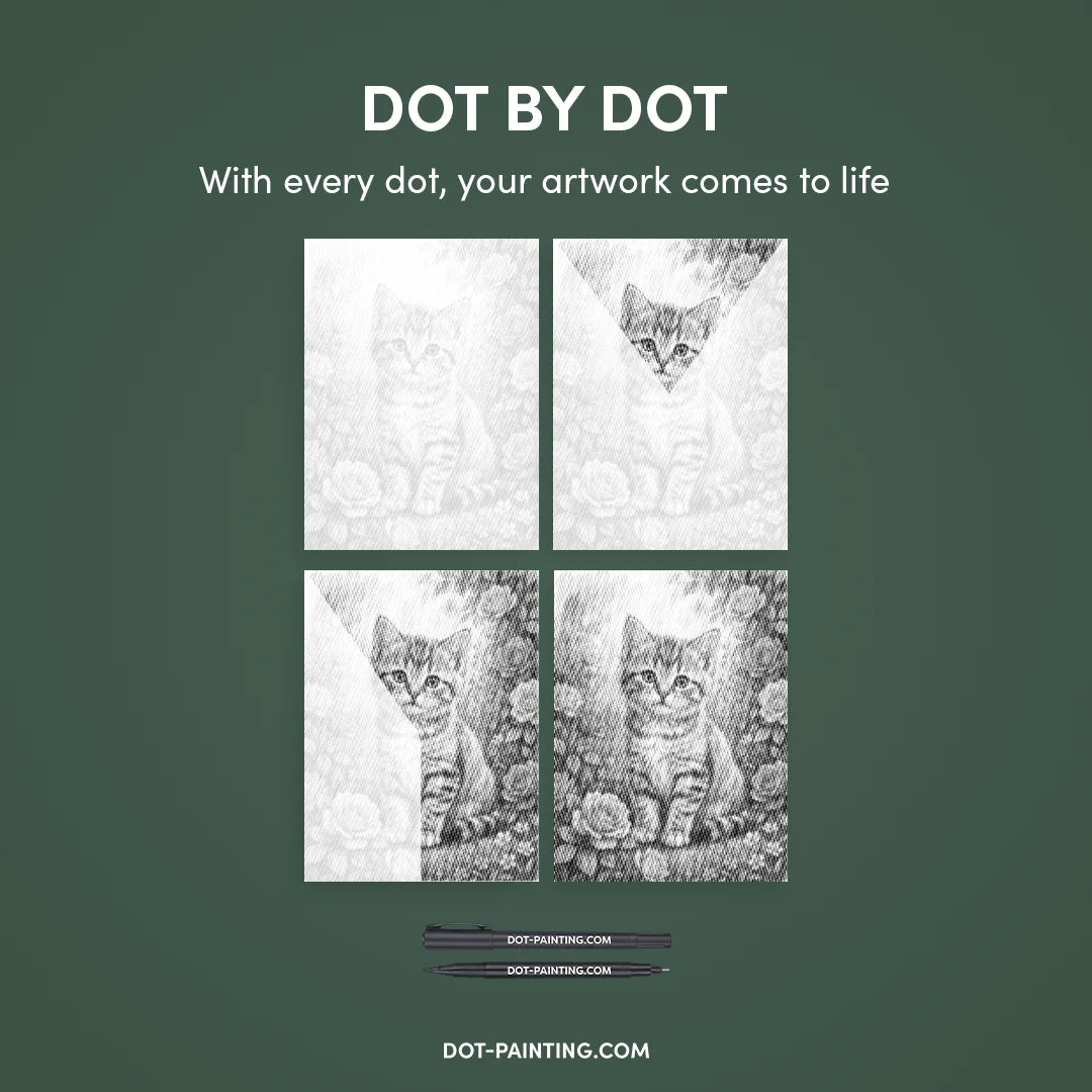 Cat with Flowers Dot Painting