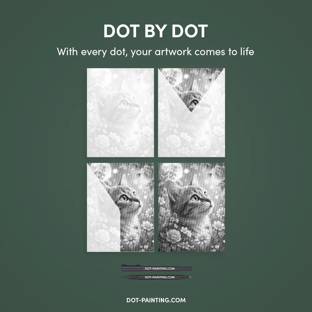 Cat with Flowers Dot Painting