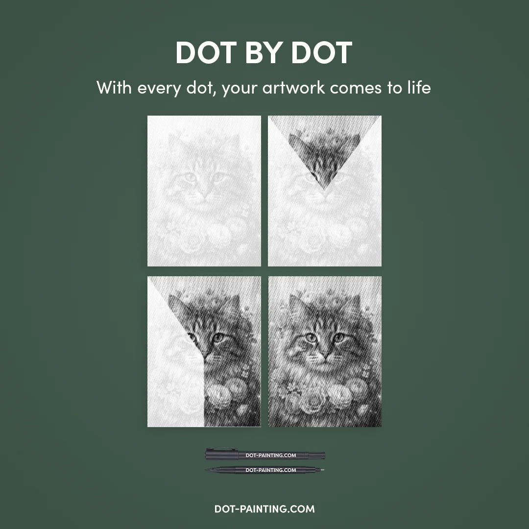 Cat with Flowers Dot Painting