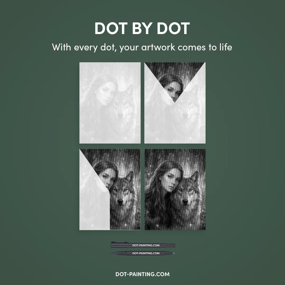 Women with a Wolf Dot Painting