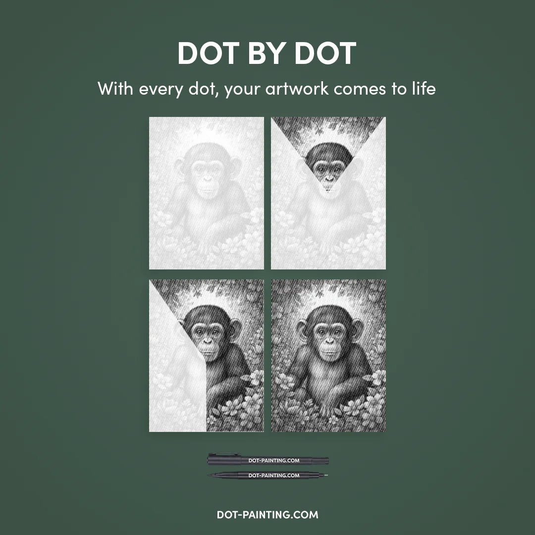 Monkey with Flowers Dot Painting