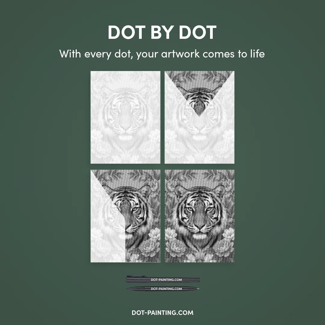 Tiger on Flowers Dot Painting