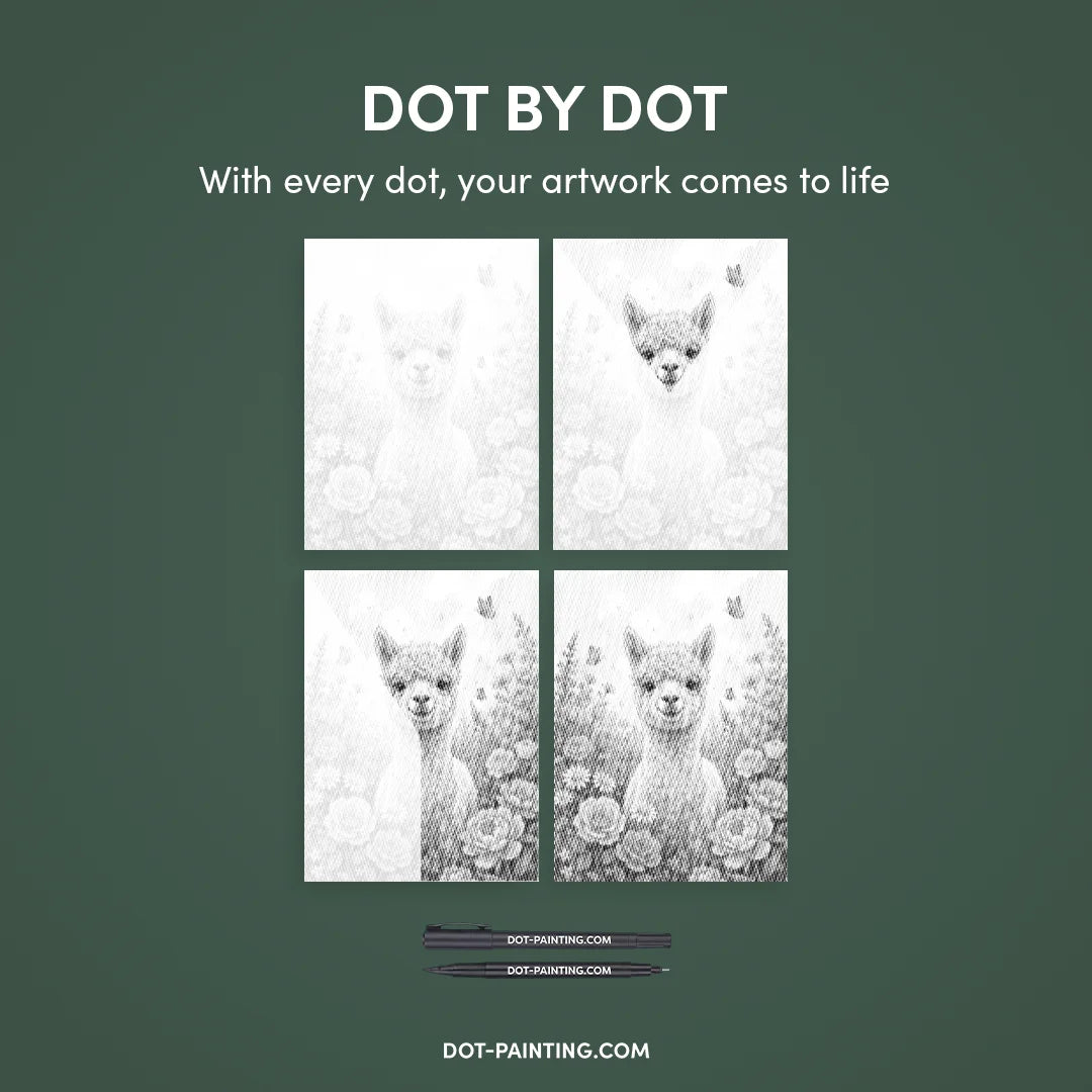 Alpaca with Flowers Dot Painting