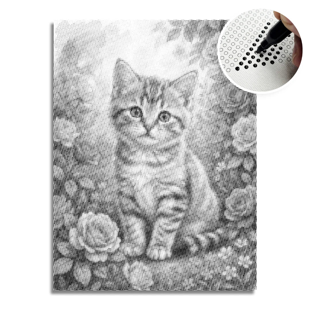 Cat with Flowers Dot Painting
