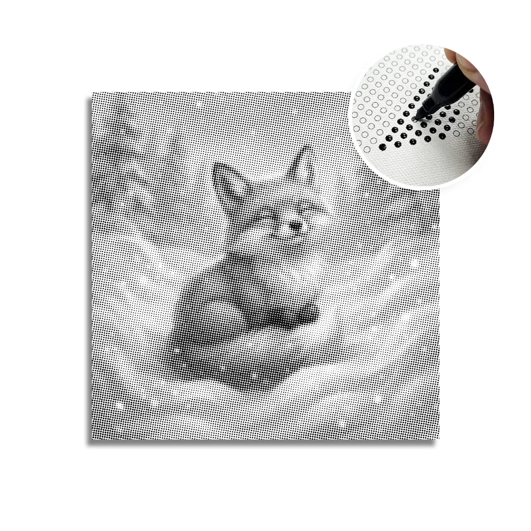 Fox Playing in the Snow Dot Painting