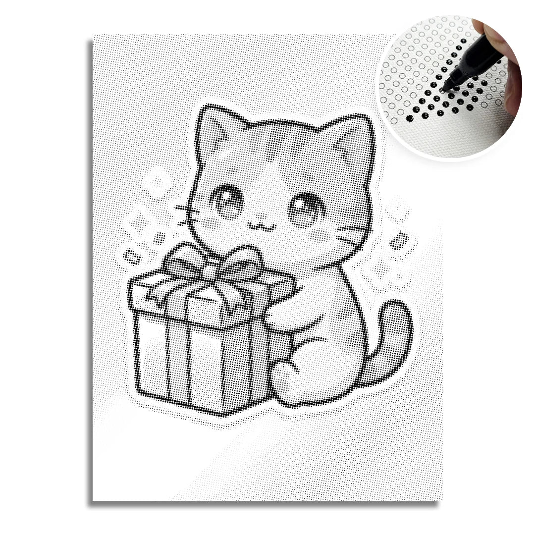 Cat with Gift Dot Painting