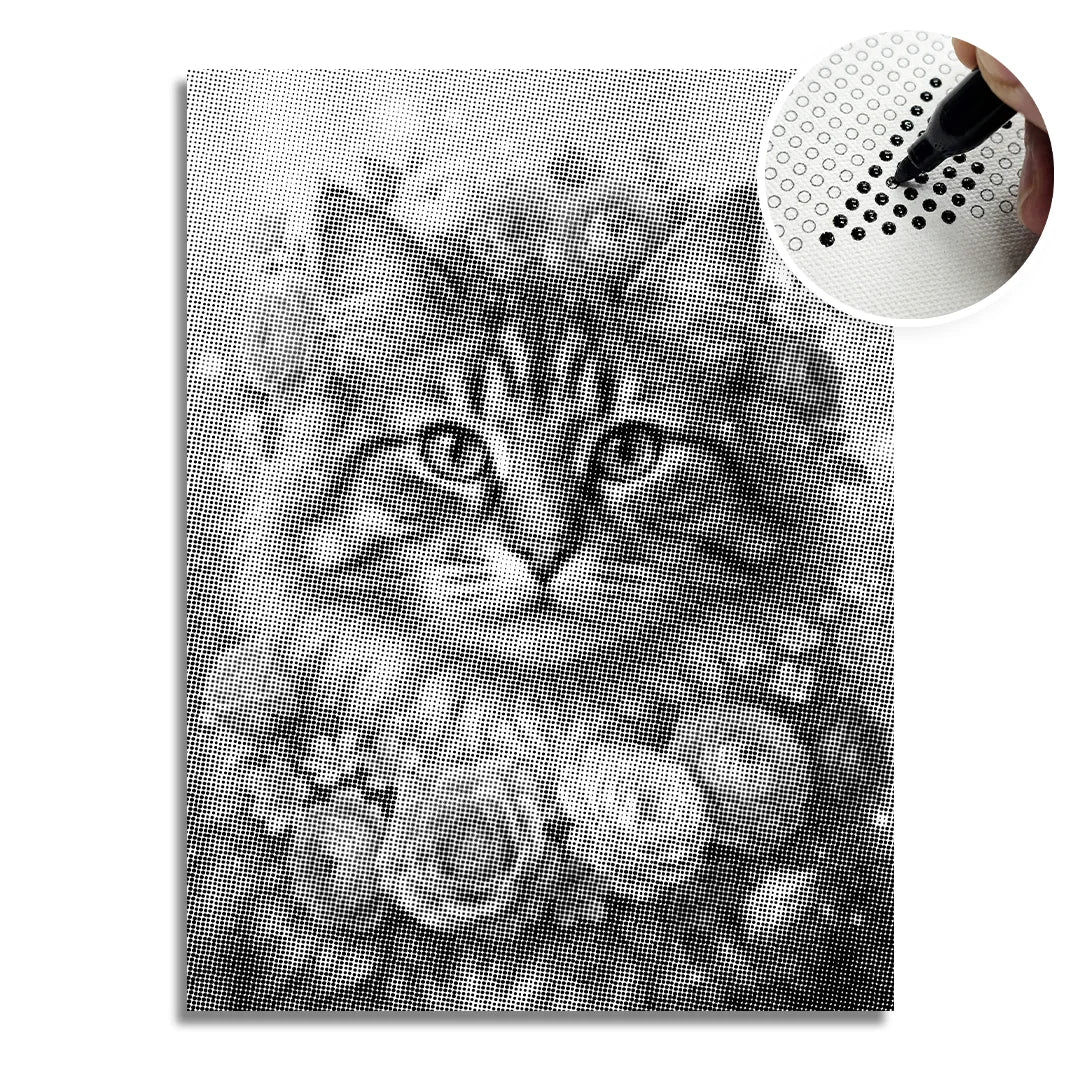 Cat with Flowers Dot Painting
