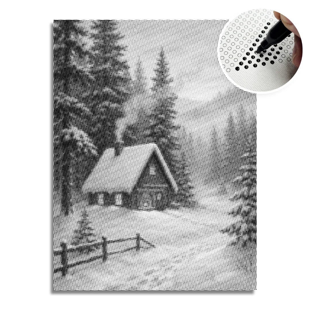 Cozy House in the Snow Dot Painting