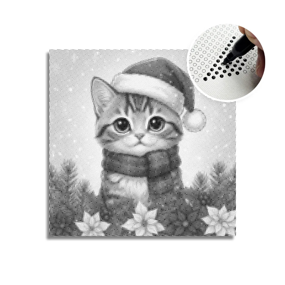 Kitten with Santa Hat Dot Painting
