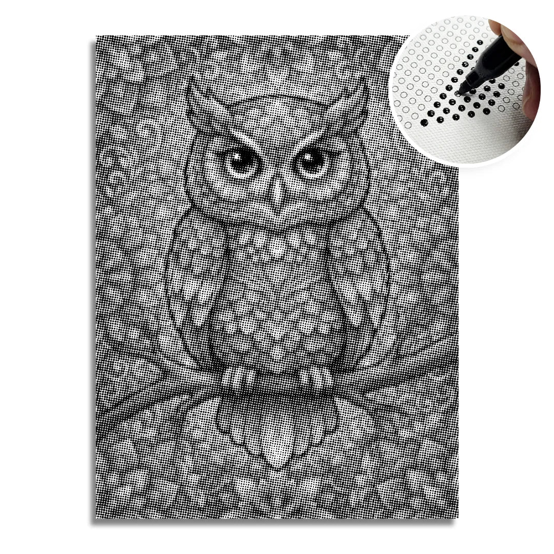 Owl on Branch Dot Painting