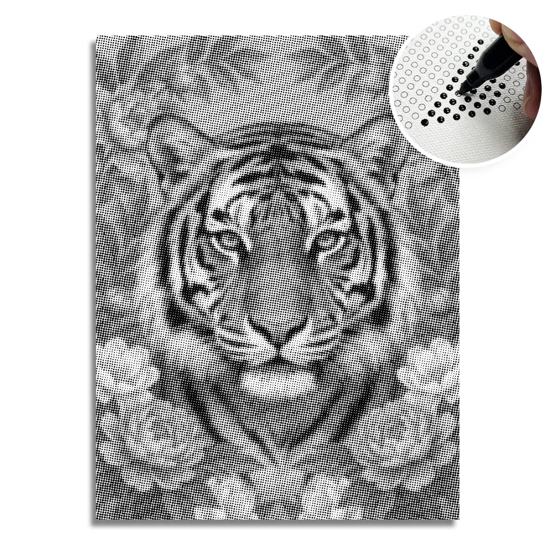 Tiger on Flowers Dot Painting