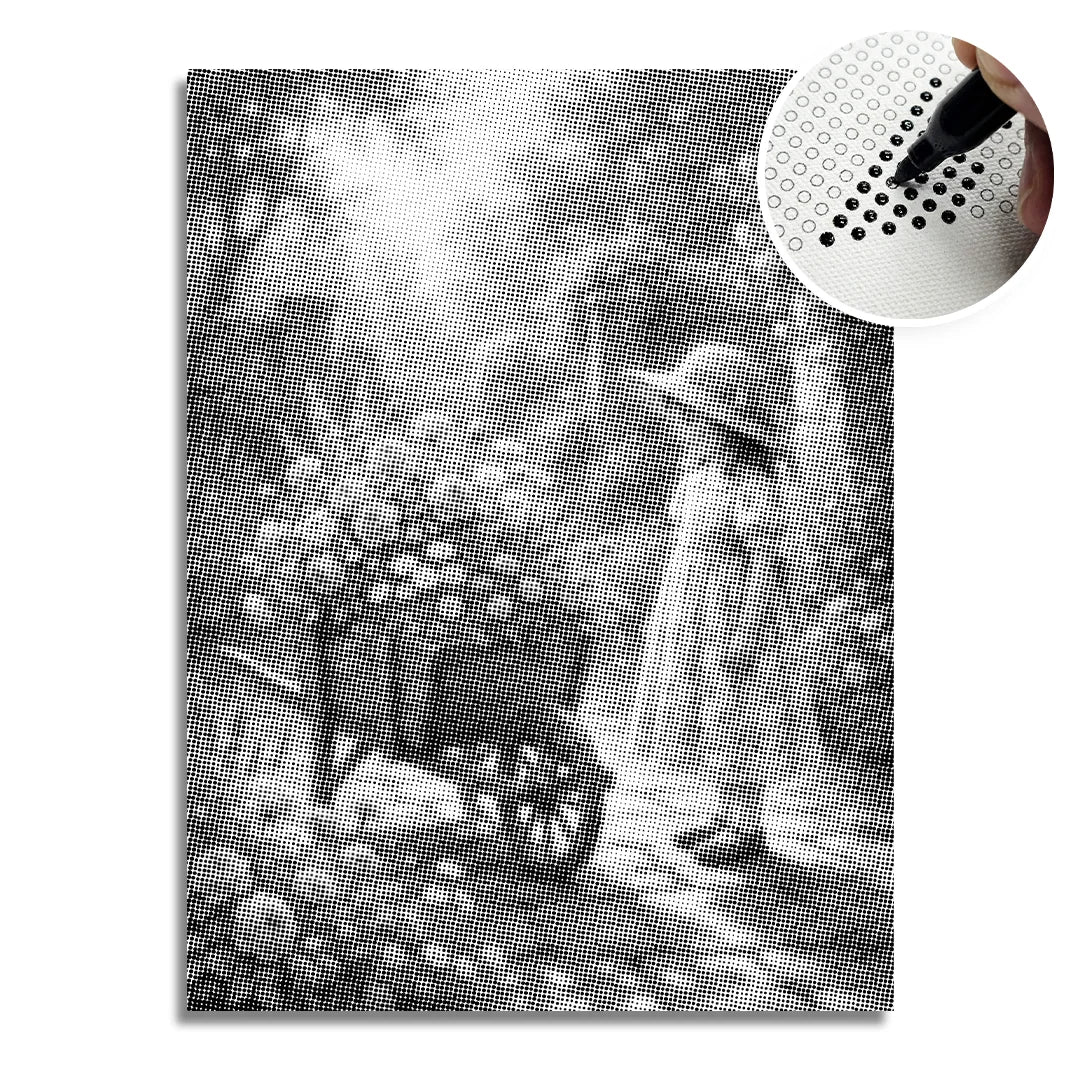 Girl with Flower Cart Dot Painting