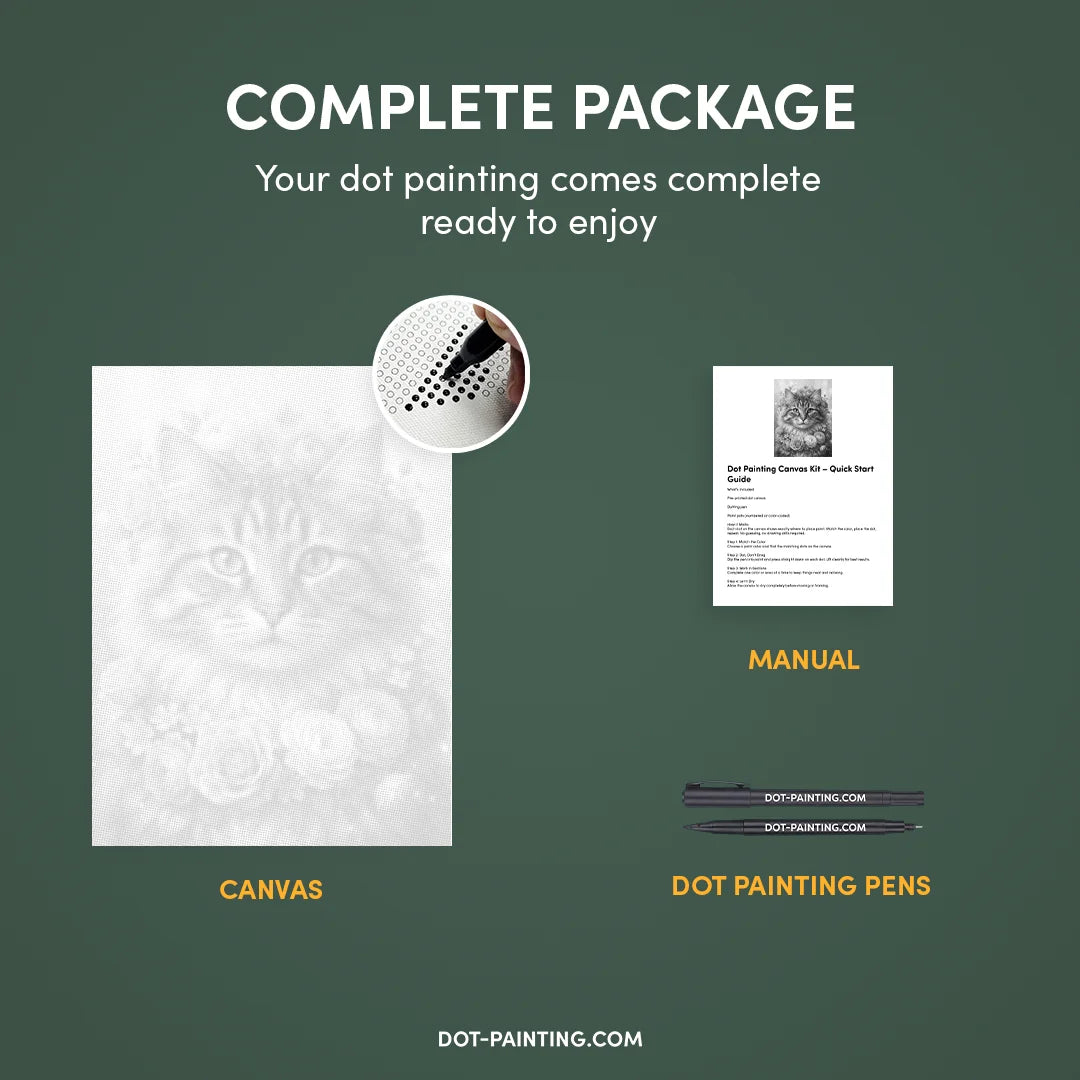 Cat with Flowers Dot Painting