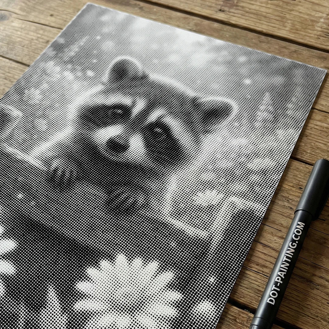 Raccoon with Flowers Dot Painting