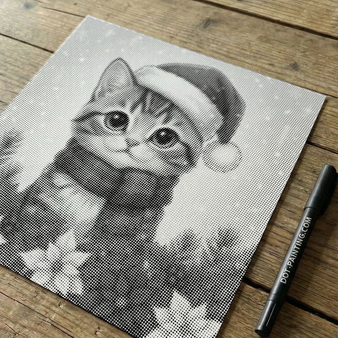 Kitten with Santa Hat Dot Painting