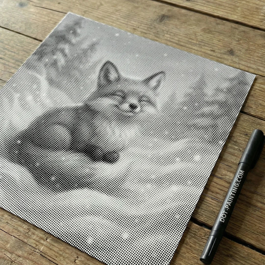 Fox Playing in the Snow Dot Painting