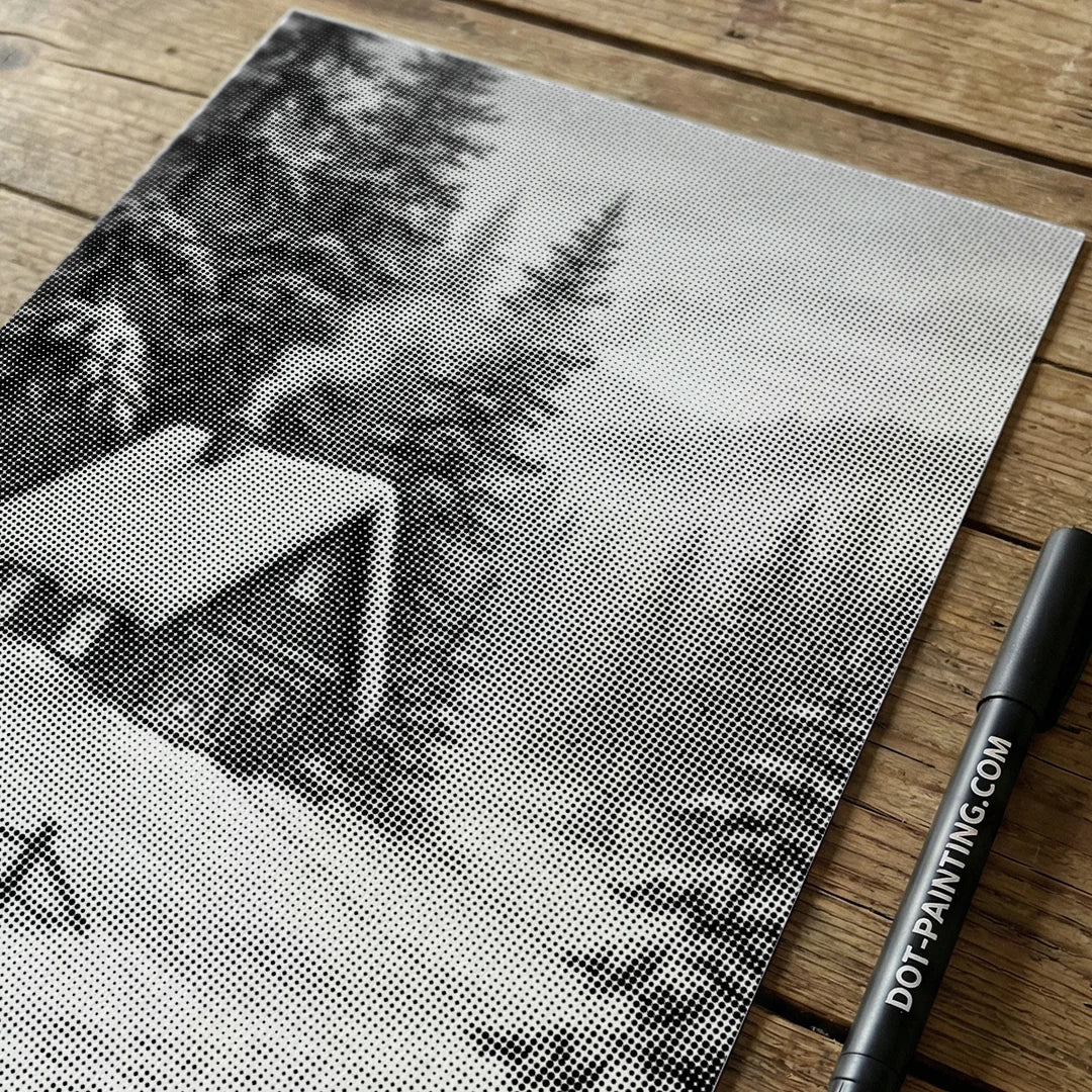 Cozy House in the Snow Dot Painting