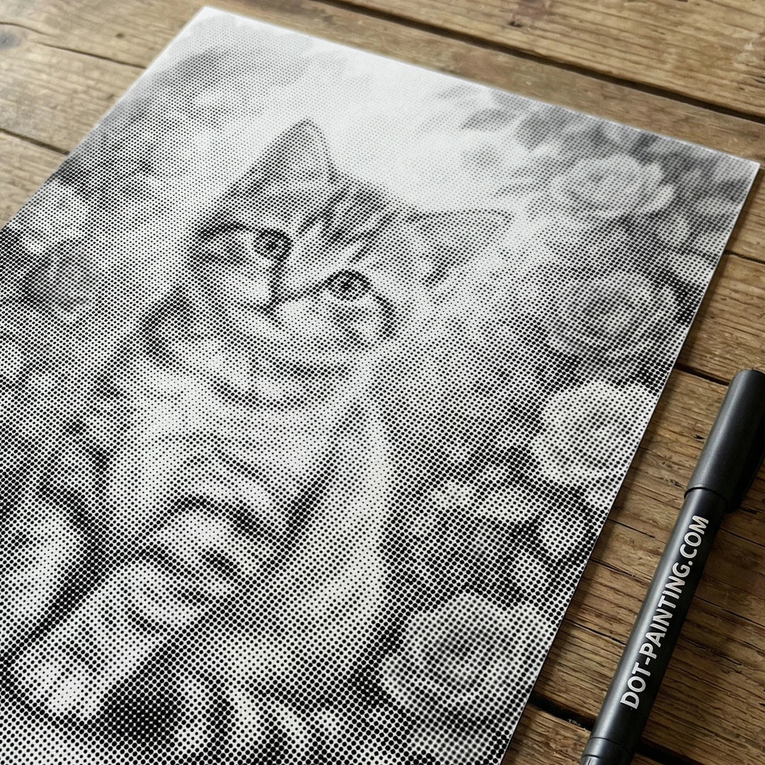 Cat with Flowers Dot Painting