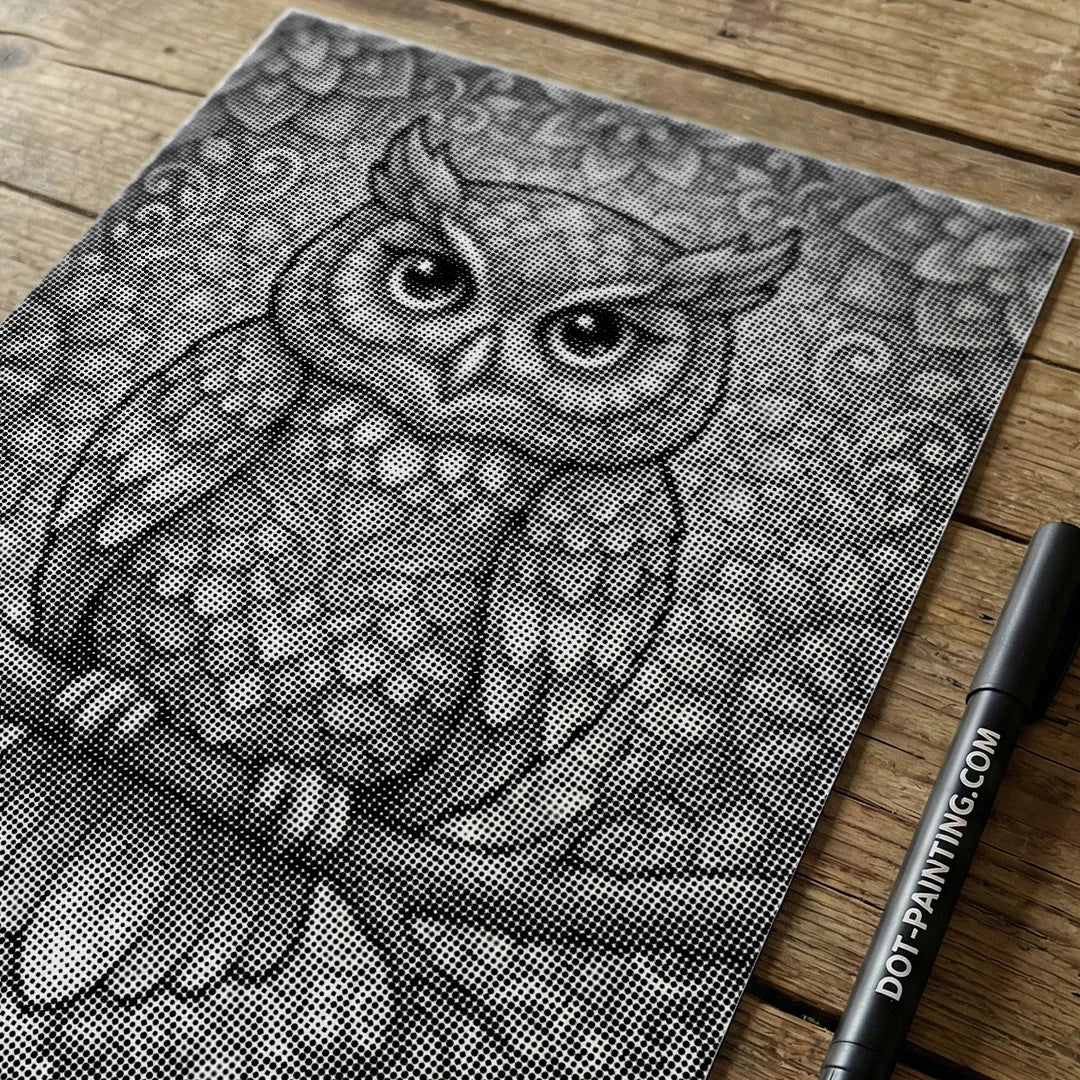 Owl on Branch Dot Painting