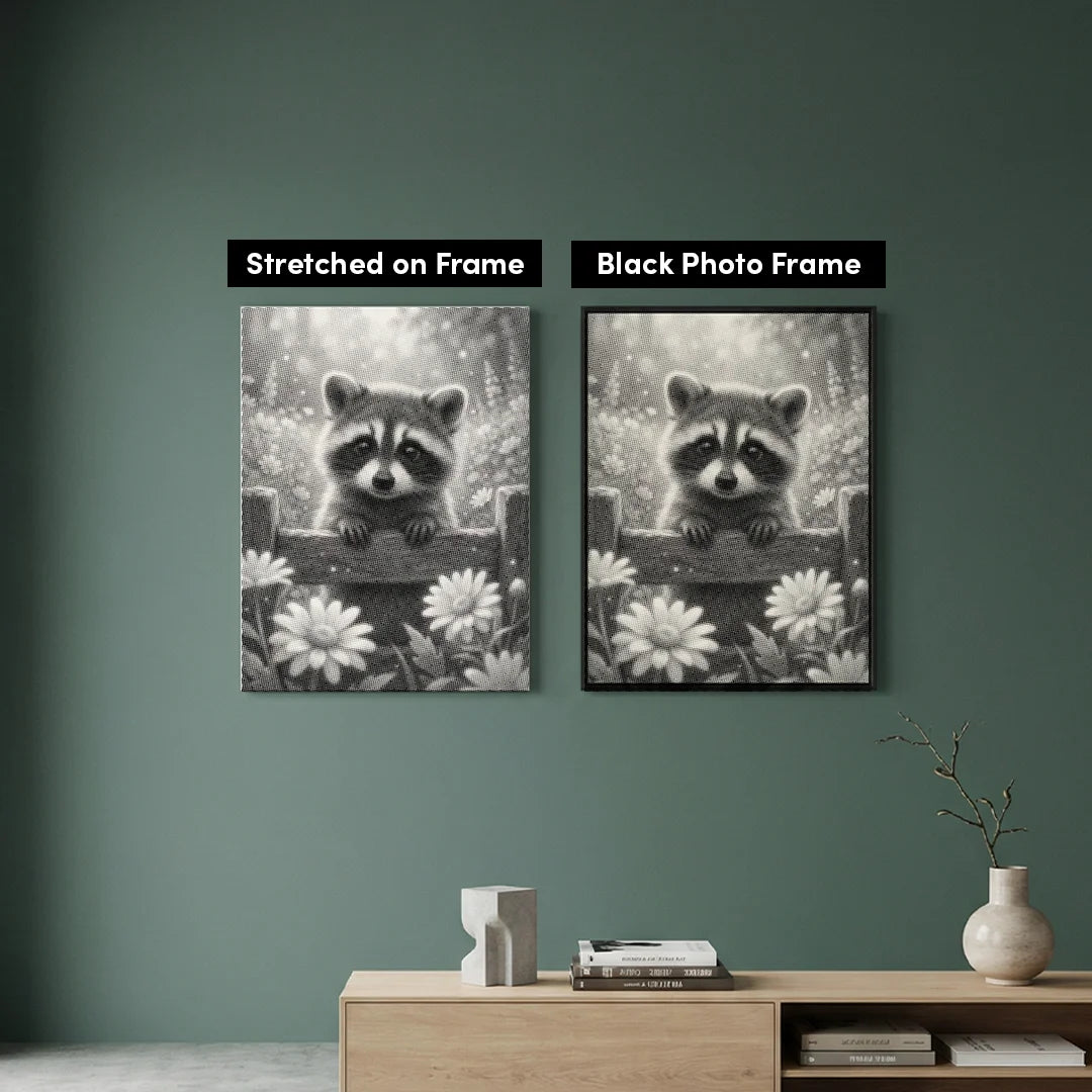 Raccoon with Flowers Dot Painting