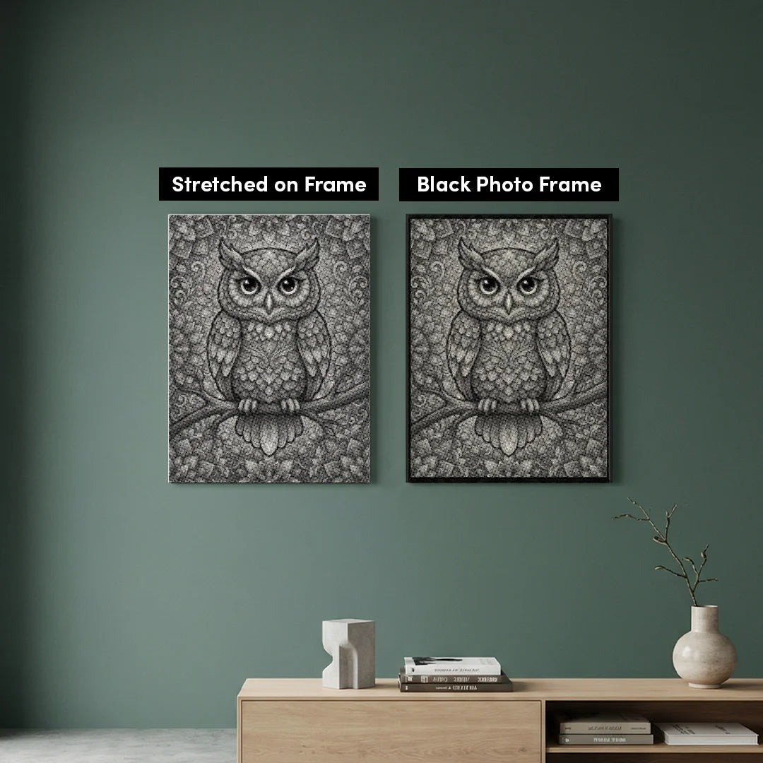 Owl on Branch Dot Painting