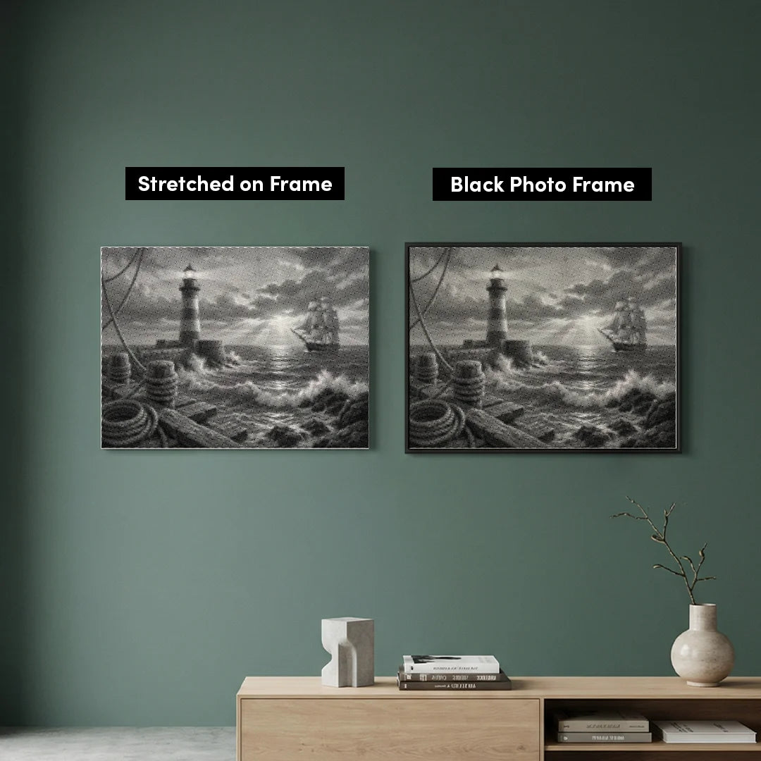 Ship at the Lighthouse Dot Painting