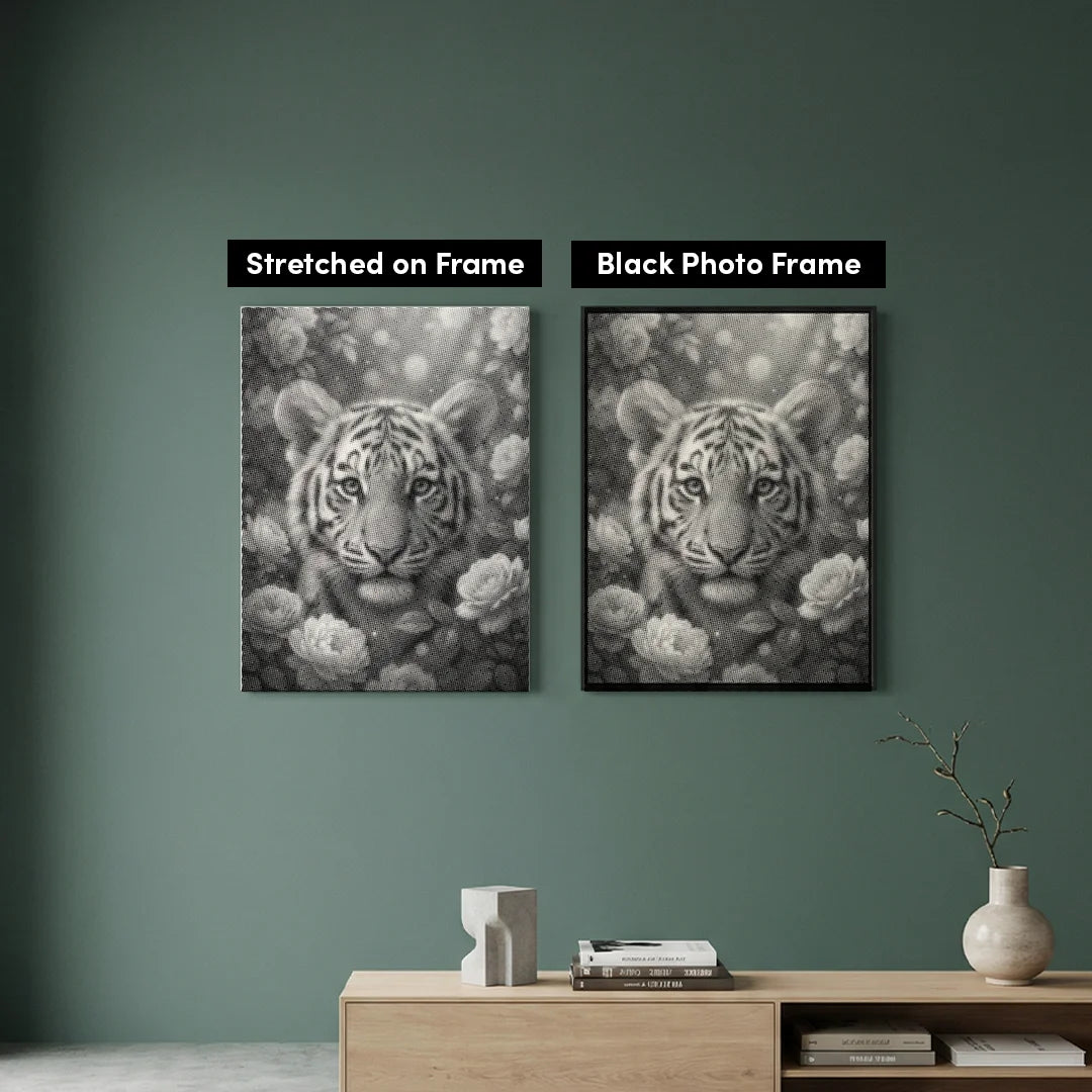 Tiger with Flowers Dot Painting