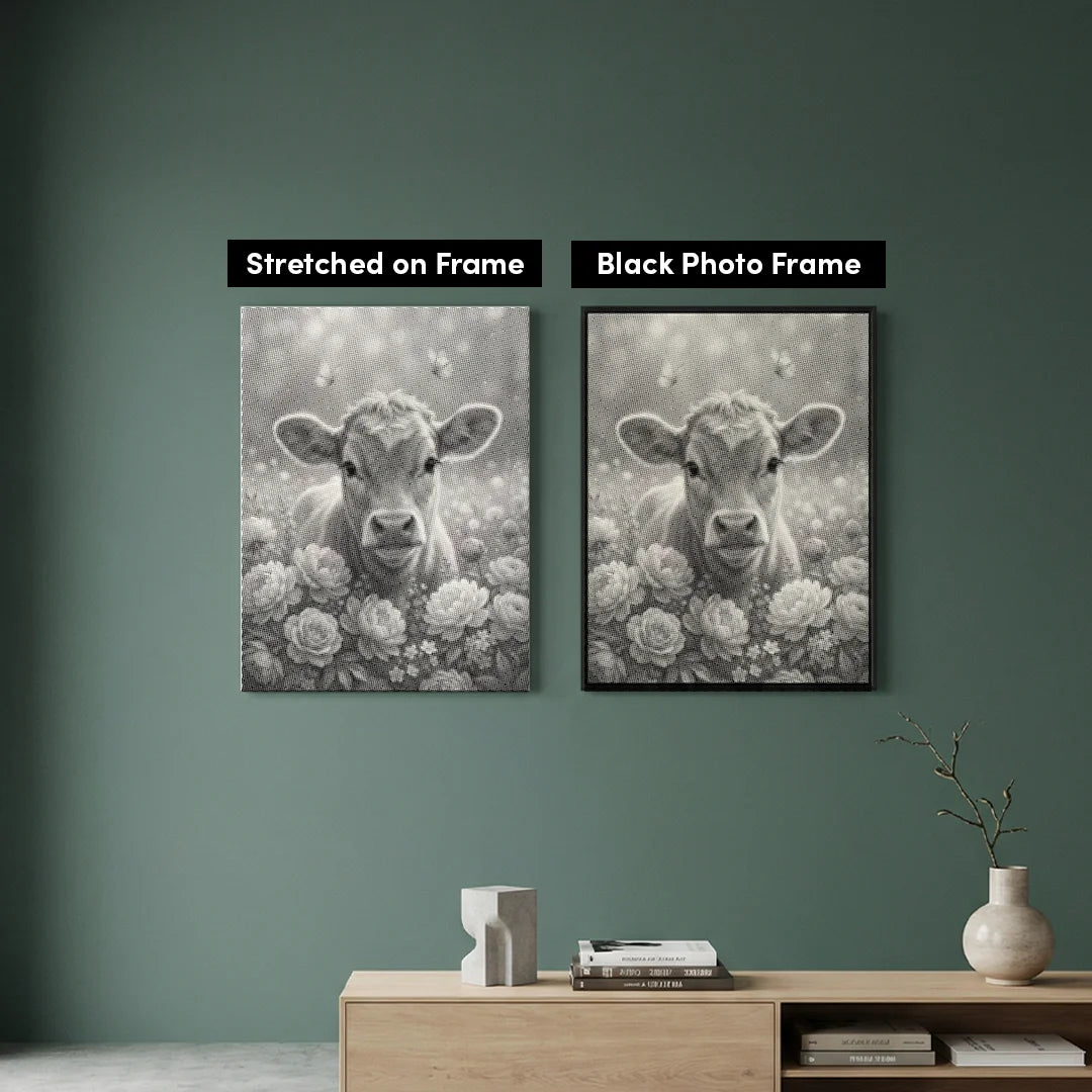 Cow with Flowers Dot Painting