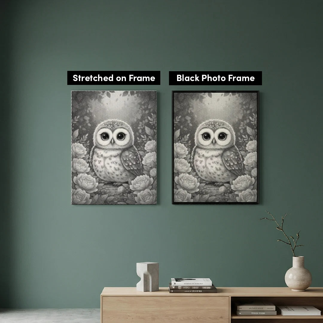 Baby Owl with Flowers Dot Painting