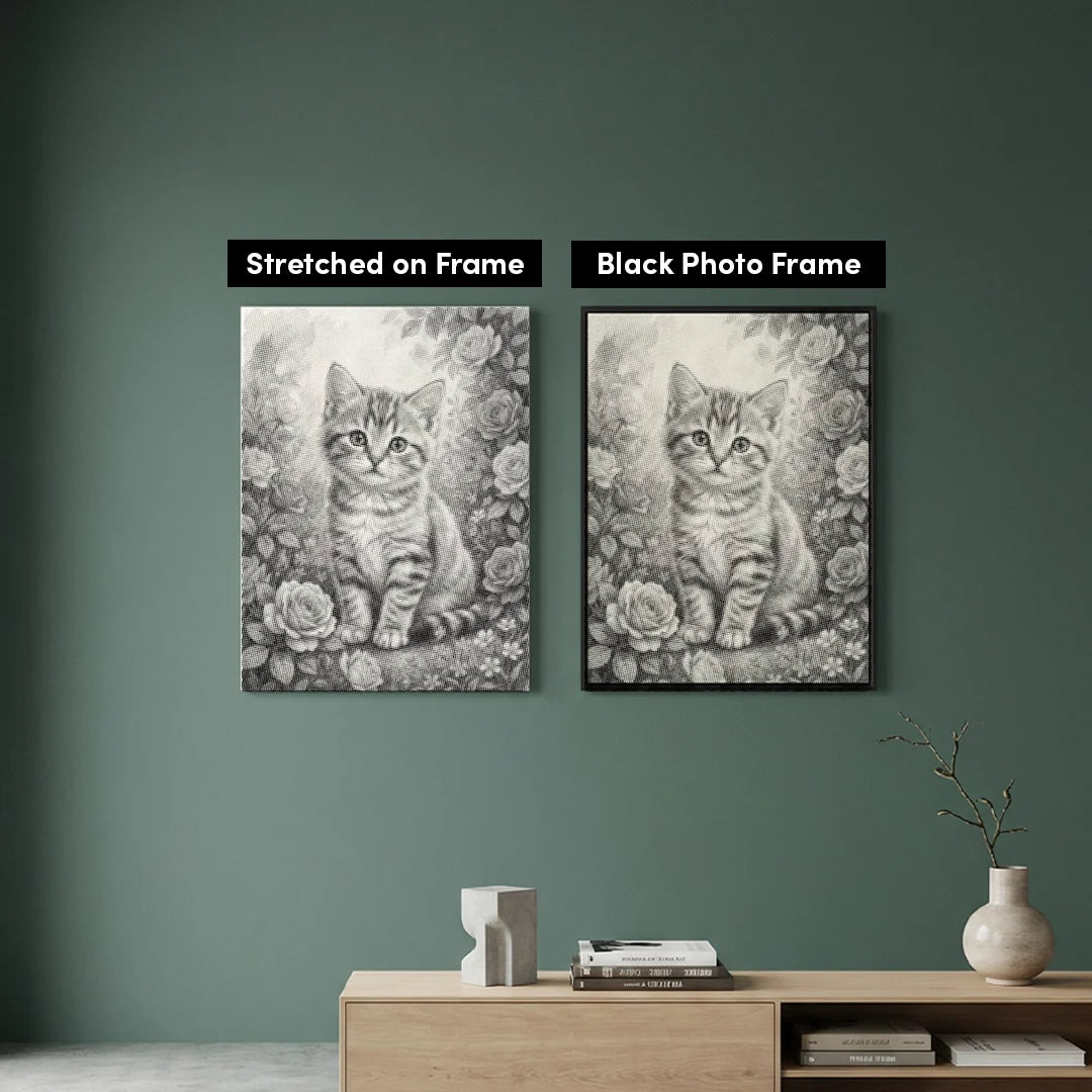 Cat with Flowers Dot Painting