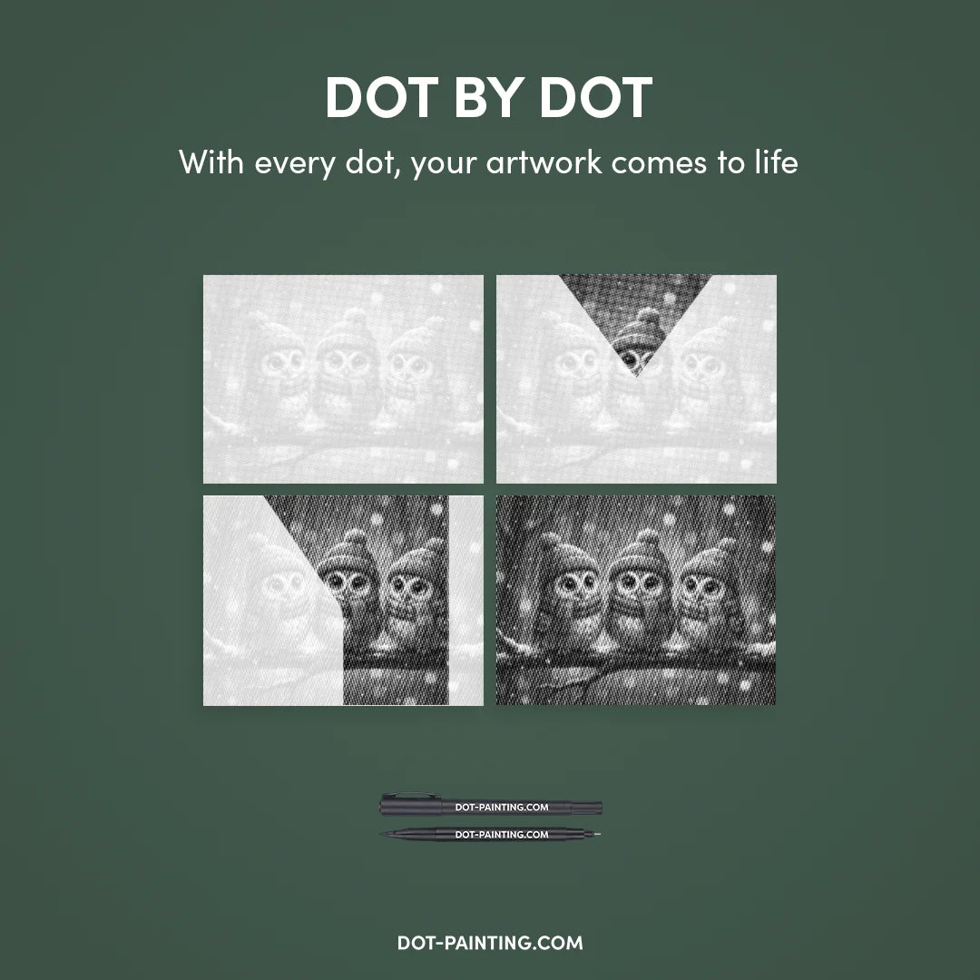 Owls with Hats Dot Painting