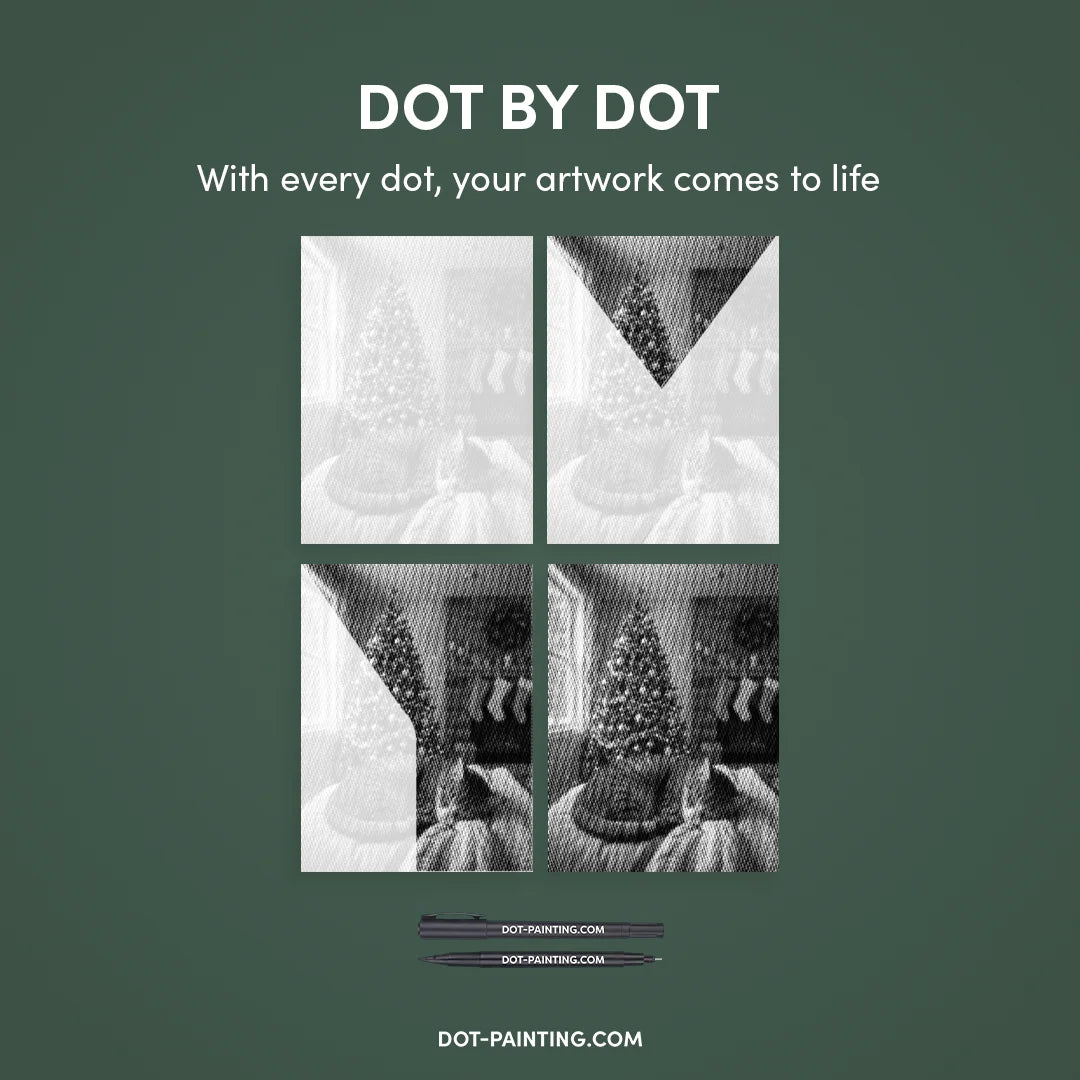 Cat by the Christmas Tree Dot Painting