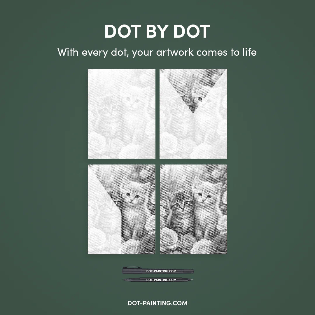 2 Kittens with Flowers Dot Painting