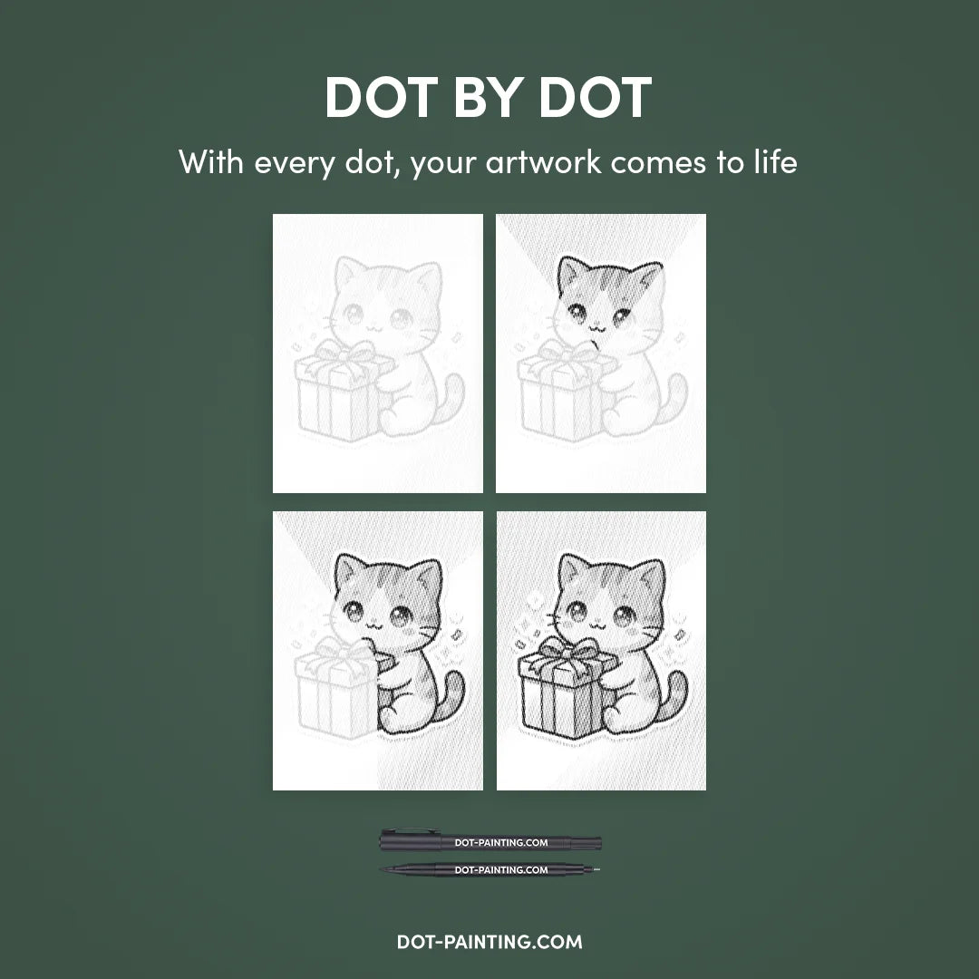 Cat with Gift Dot Painting