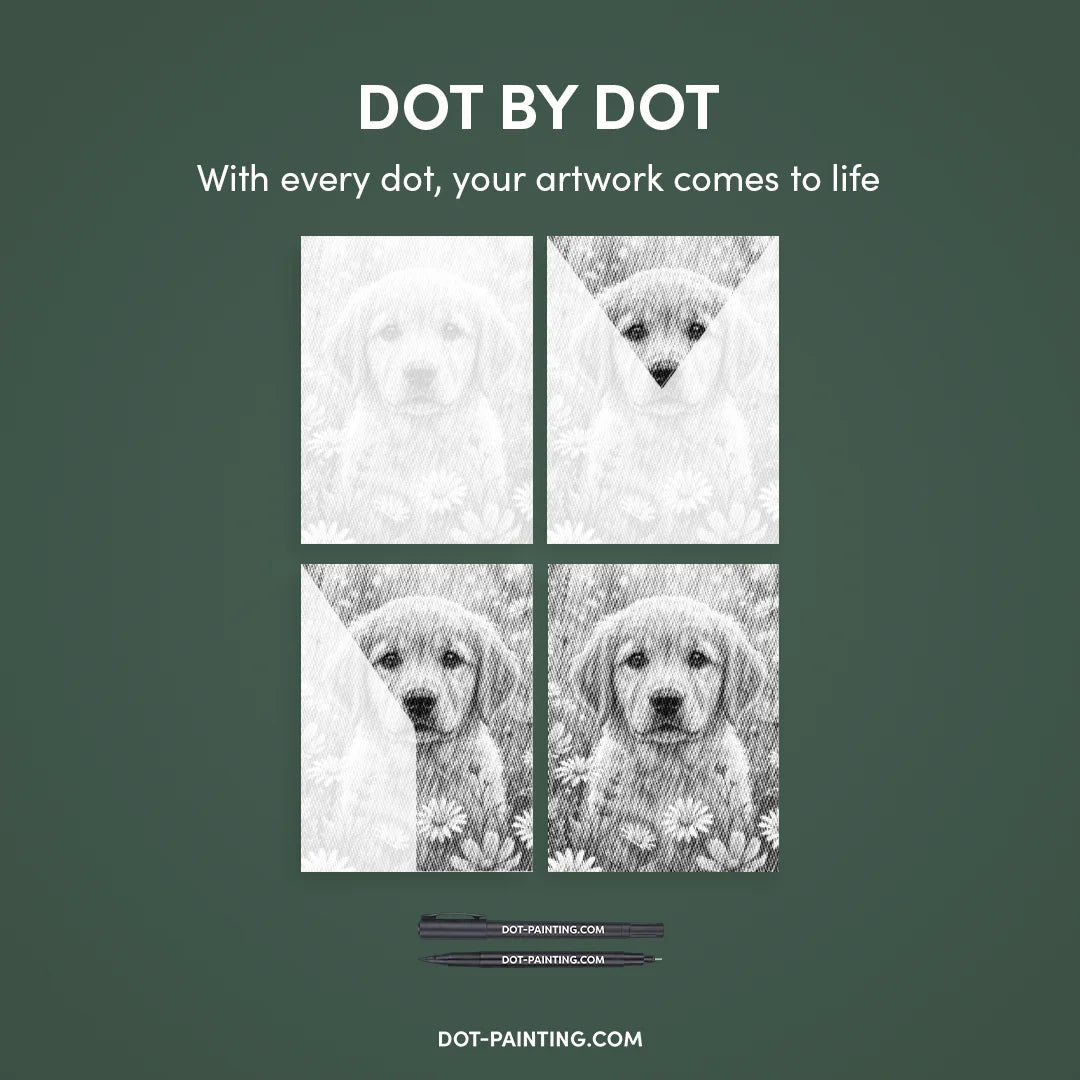 Puppy with Flowers Dot Painting