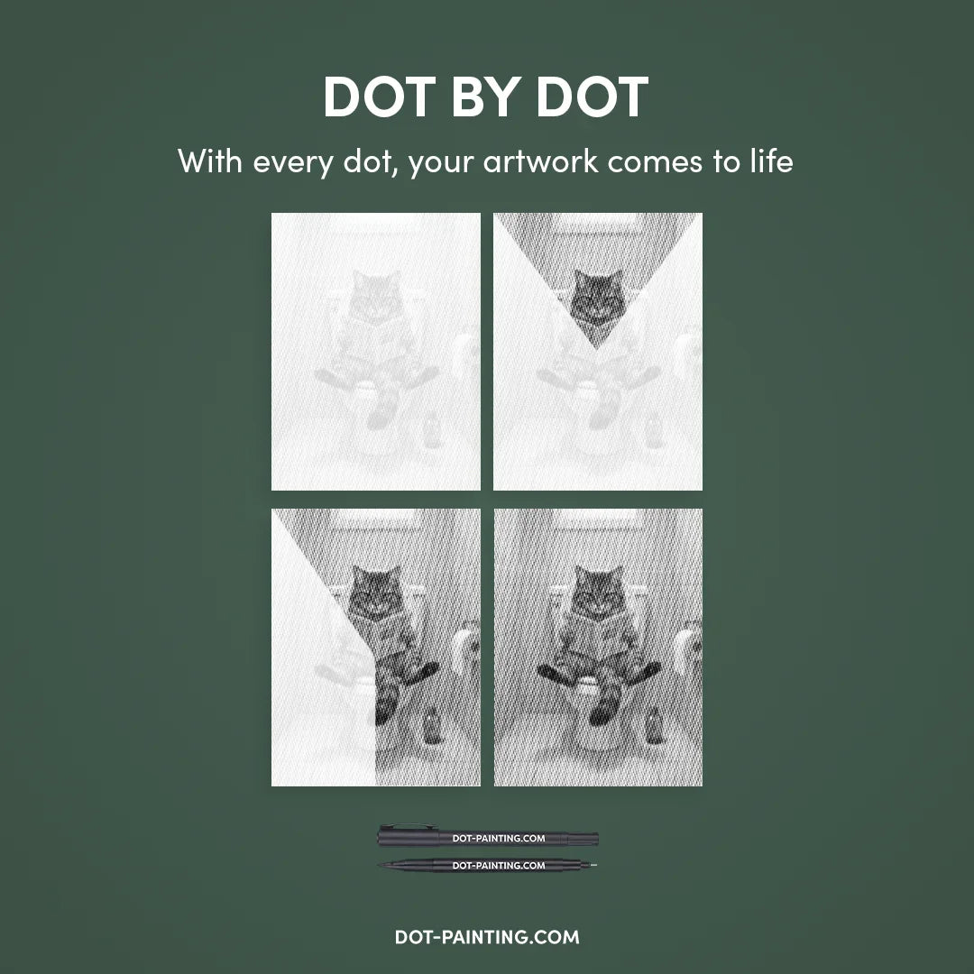 Cat on The Toilet Dot Painting